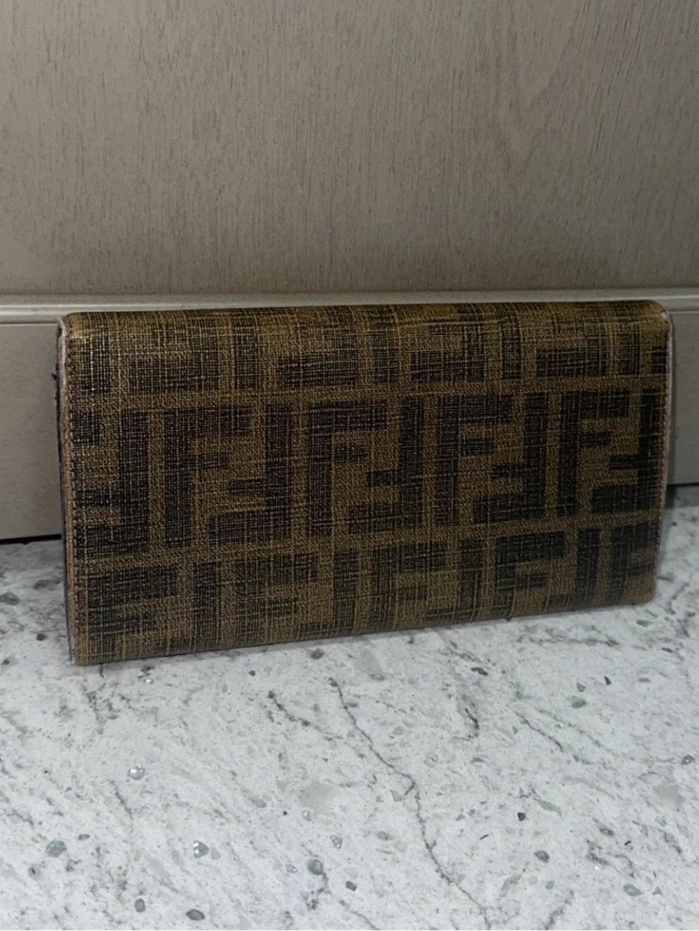 FENDI ZUCCA CONTINENTAL TOBACCO WALLET PURPLE INTERIOR —AUTHENTIC—